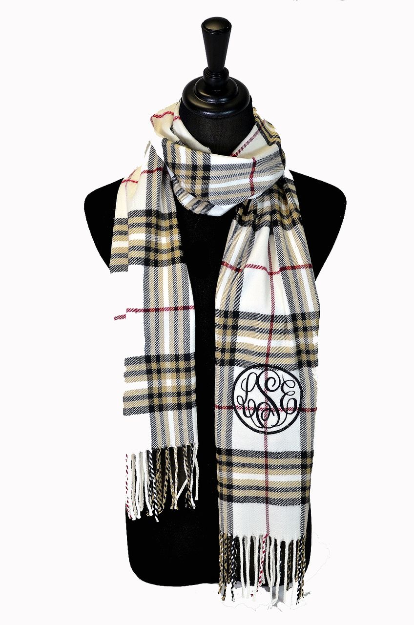 Monogrammed Cashmere Scarf Printed Ivory